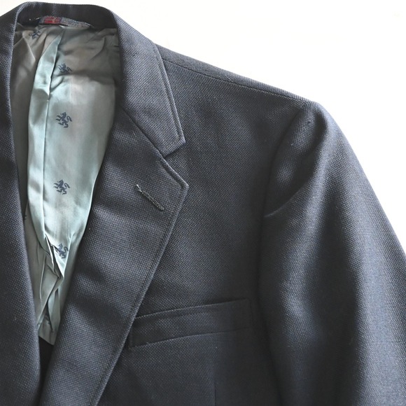 Vtg Austin Reed‎ 42L Navy Blue Hopsack USA Made Mens Blazer Sport Coat Jacket - Picture 2 of 16